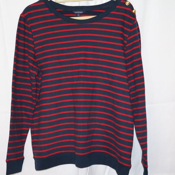 Lands End Crew Neck Cranberry Blue Strip Top Size XL 18 Long Sleeves Pullover - Picture 5 of 11